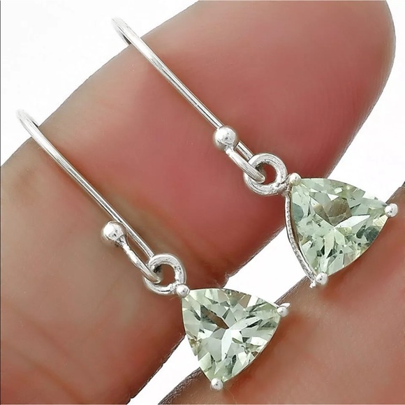 Natural green amethyst sterling silver earrings - Picture 2 of 3